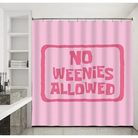 Pink Shower Curtain No Weenies Allowed Funny Letters Print‎ 72x78