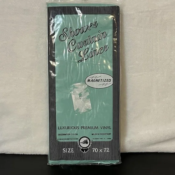 Vintage Premium Vinyl Magnetic Shower Curtain Liner Teal Green 70