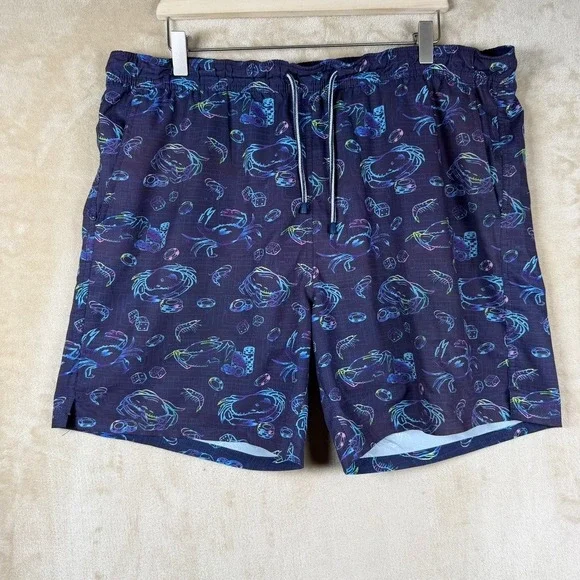 Peter Millar Mens Navy Neon Crab Dice Shrimp Swim Trunks Shorts Sz XL