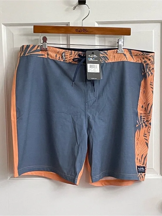Salt Life Men's Slate Blue & Coral Board Shorts with Palm Accent
