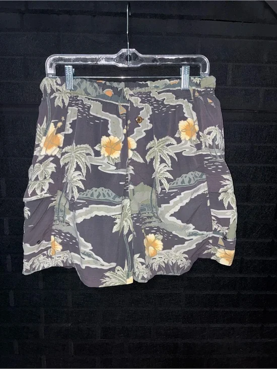 Tommy Bahamas Tropical Floral Hawaiian Print Shorts - Charcoal Background