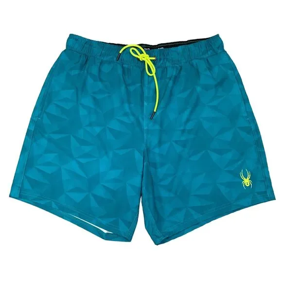 Spyder Swim Trunks Mens XXL 2XL Teal Brief Lined Drawstring Tie Beach Shorts