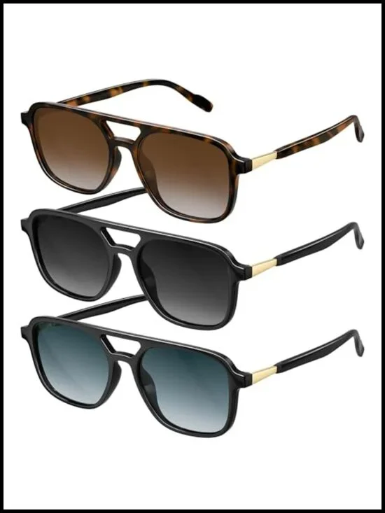 Retro Aviator Polarized Sunglasses UV Protection Trendy Vintage Rectangle Shades