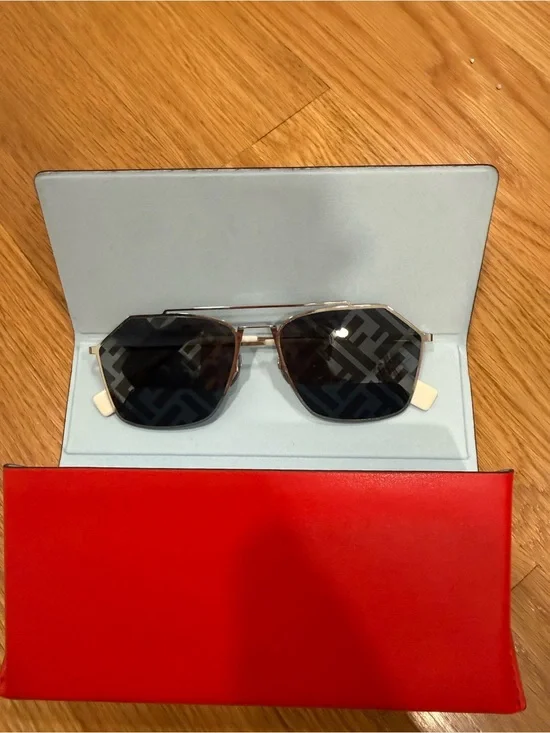 Fendi Geometric Metal Frame Sunglasses - Black Lenses