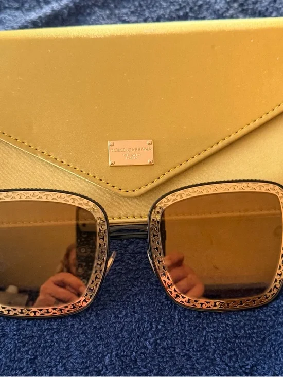 Dolce & Gabbana Gold-Tone Square Sunglasses with Brown Lenses