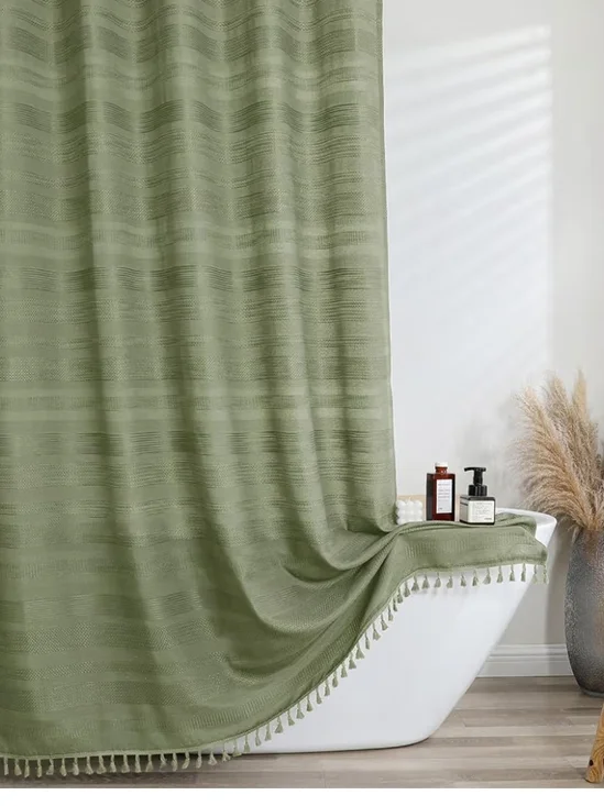 Sage Green Shower Curtain w/ Tassels 78Lx72Wide