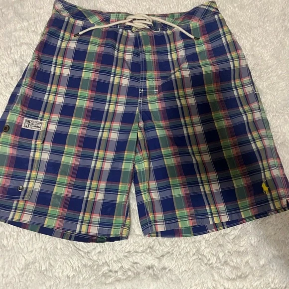 Polo Ralph Lauren Swim Trunks Mens Large Colorful Plaid Pockets Beach Vacation