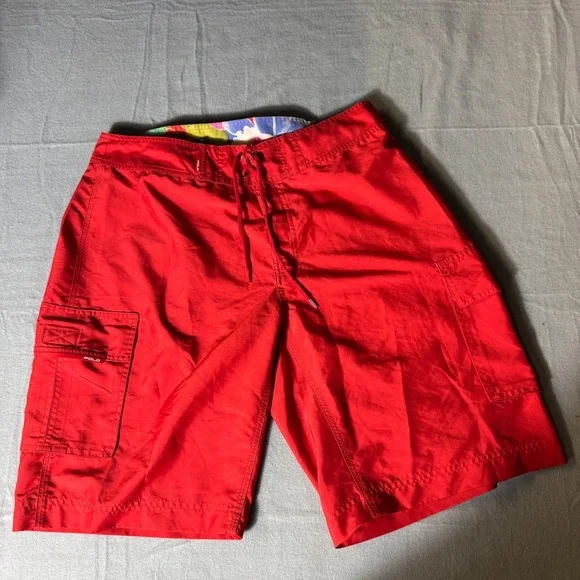 Polo Ralph Lauren Mens Bright‎ Neon Red Cargo Board Shorts Swim Trunks Size 34