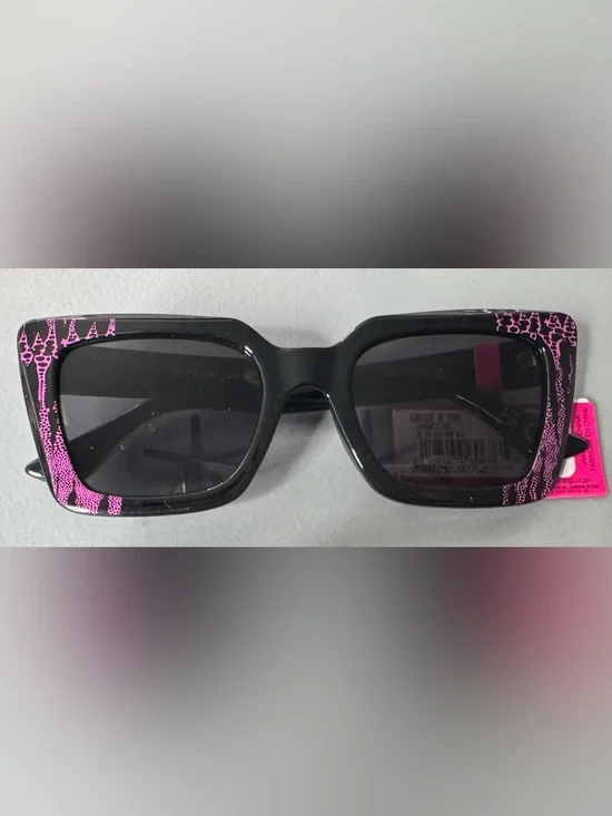 Betsey Johnson rectangular vibrant pink snake skin print Sunglasses animal