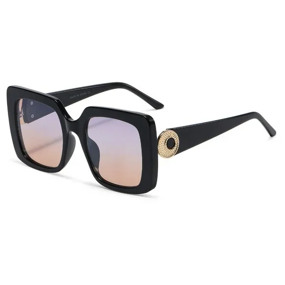 Women Sunglasses Fashion Retro Pink Purple Lens‎ Square Thick Frame Lentes Mujer