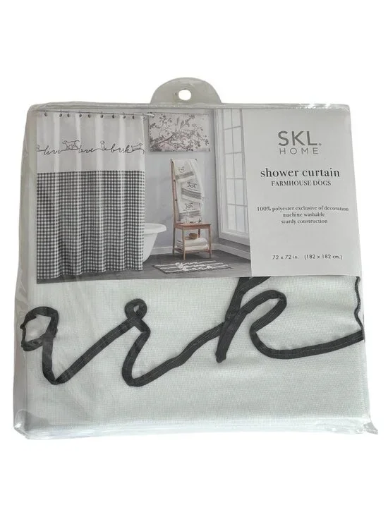 SKL Home Shower Curtain Farmhouse Dogs Black White Gingham 72x 72 Bathroom Decor