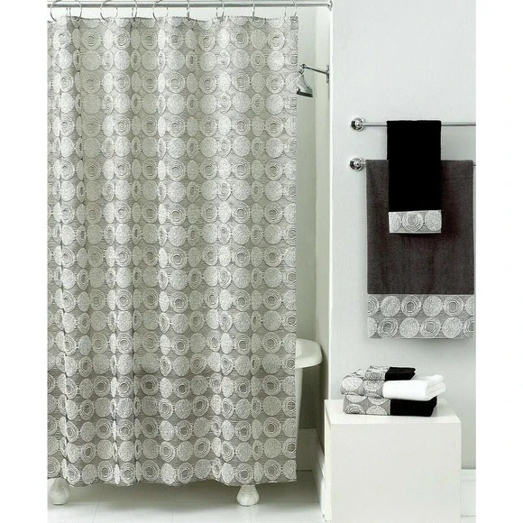 Avanti Galaxy‎ Luxury Fabric Shower Curtain metallic Silver print  Retail $100