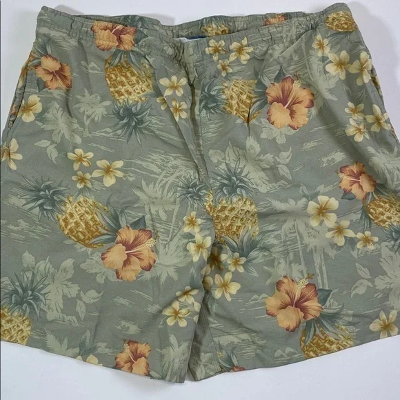 Breakwater Men’s Swim Trunks Tropical Pineapple Floral Green Board Shorts Size L