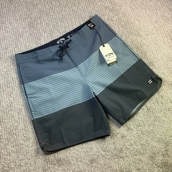 Billabong Lo Tide Boardshorts Blue Striped Surf Trunks Size 34 NWT