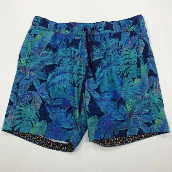 Robert Graham Paradise Garage Fauna Swim Shorts Blue Tropical Mens L