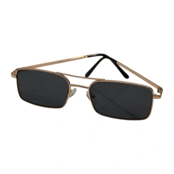 Stylish Gold and Black Rectangular Sunglasses‎