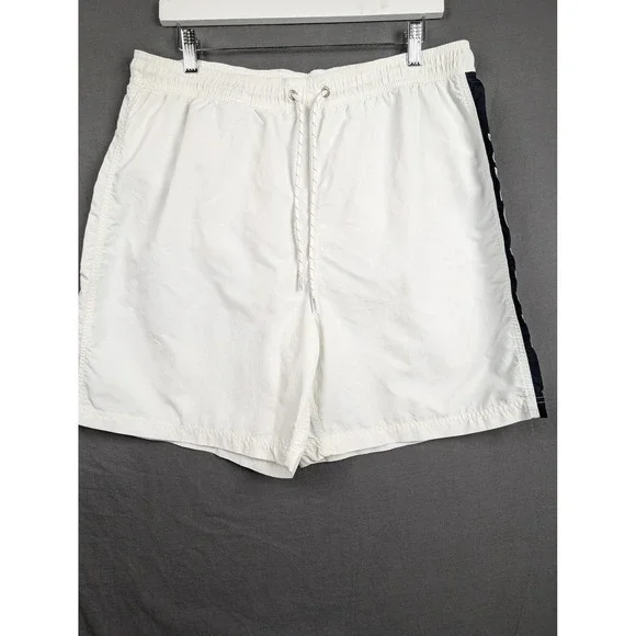 Nautica Mens White Swim Trunks‎ Board Shorts Side Logo 210 Large