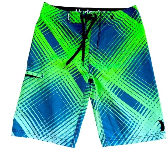 Hurley Men's Green Yellow Blue‎ Swim Board Shorts10