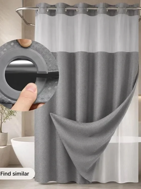 Gray Waffle Weave Hookless Shower Curtain Set with Snap-In Liner (72