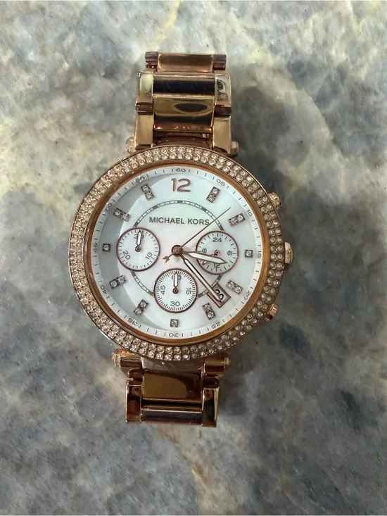 Michael Kors Rose Rose Gold and White Crystal-Accent Women's Watch