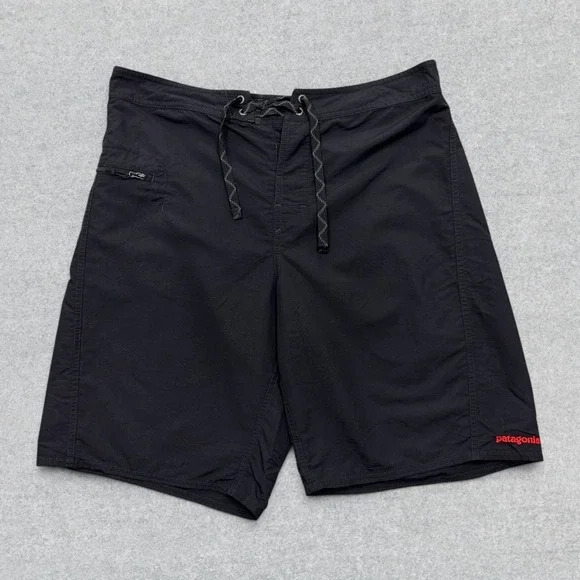Patagonia Wavefarer Board Shorts Men's 34 Black Drawstring Linerless Surf Swim