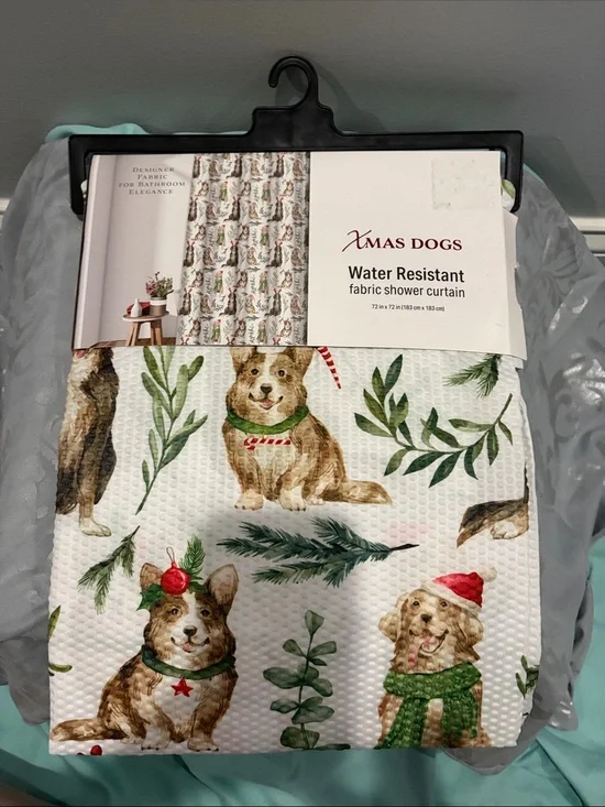 Xmas Dogs water resistant curtain shower