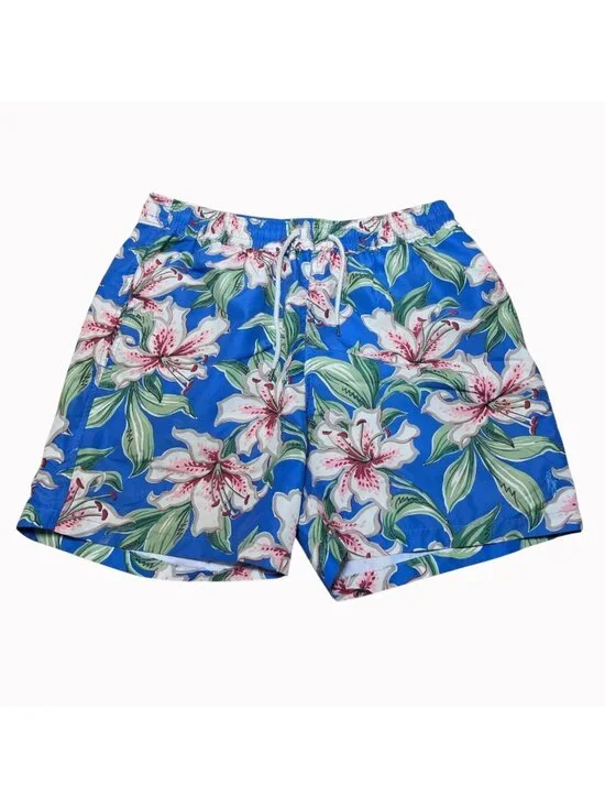 Polo Ralph Lauren Men's L Traveler Swim Trunks Seaside Lilies Floral Blue 5
