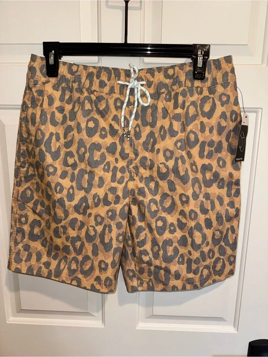 Original Use nwt Men's Leopard-Print Swim Trunks - Tan & Gray small
