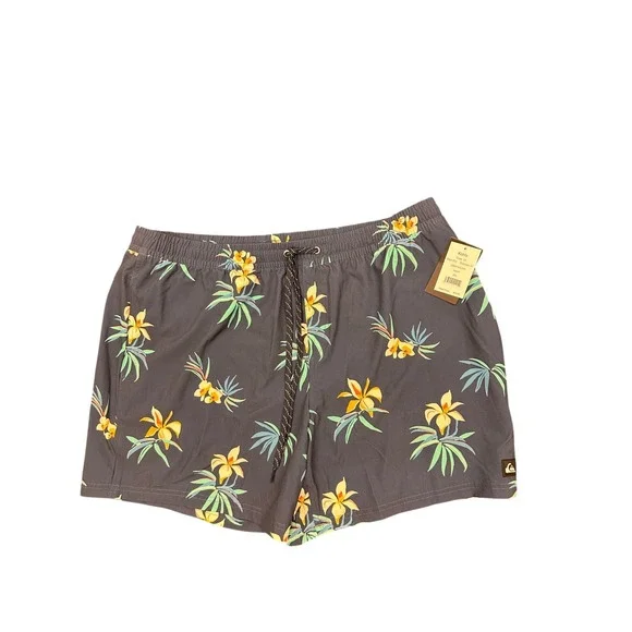 Quiksilver Mens Tropical Floral Swim Trunks Navy Blue Yellow 2XL QSM15VL049 NWT