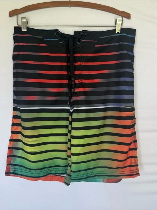 Oakley Black Boardshorts with Rainbow Gradient Stripes Y2K 21”