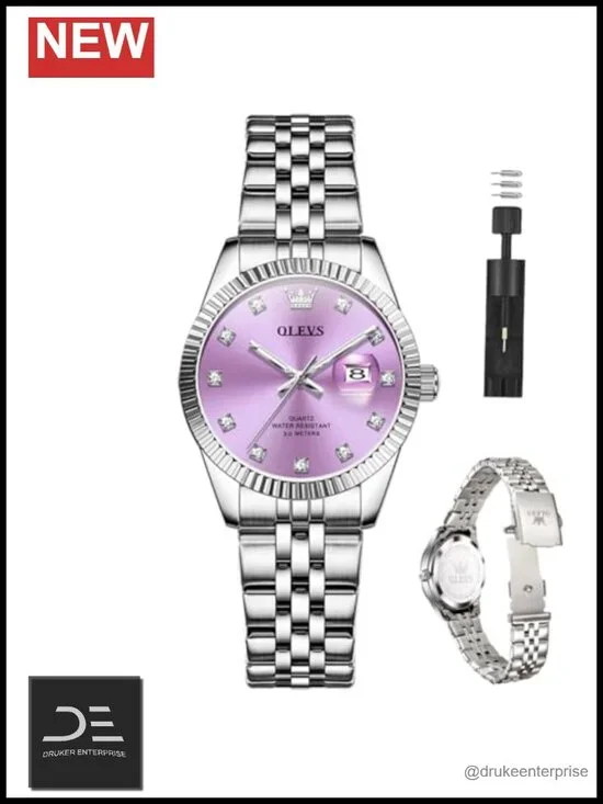 Luxury Diamond Women's Watch Stainless Steel Waterproof Analog Quartz Date