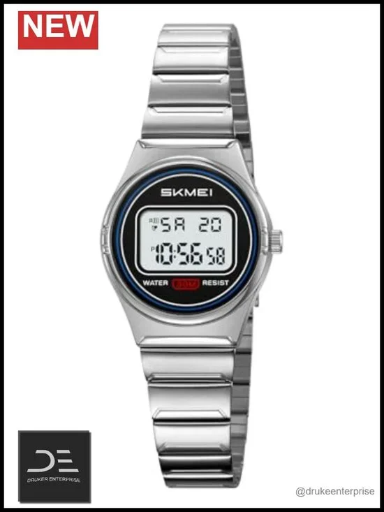 Vintage Digital Watch with Stainless Steel Bracelet, Water Resistant