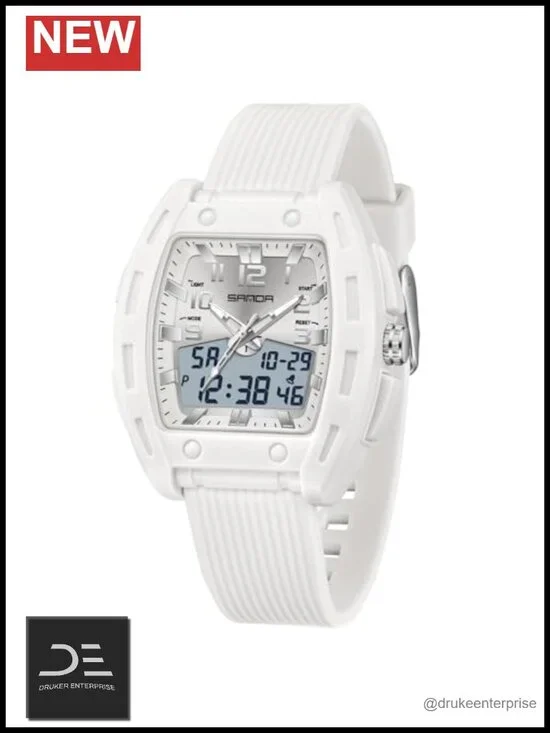 Unique Rectangle Digital Analog Sports Watch with Alarm Stopwatch Waterproof