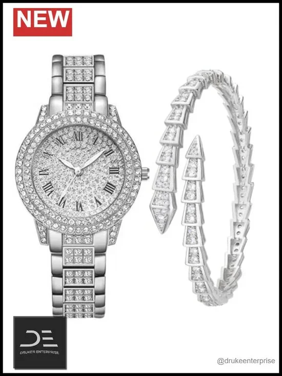 Full Diamond Bling Rhinestone Iced Out Quartz Crystal Stainless Steel Wrist