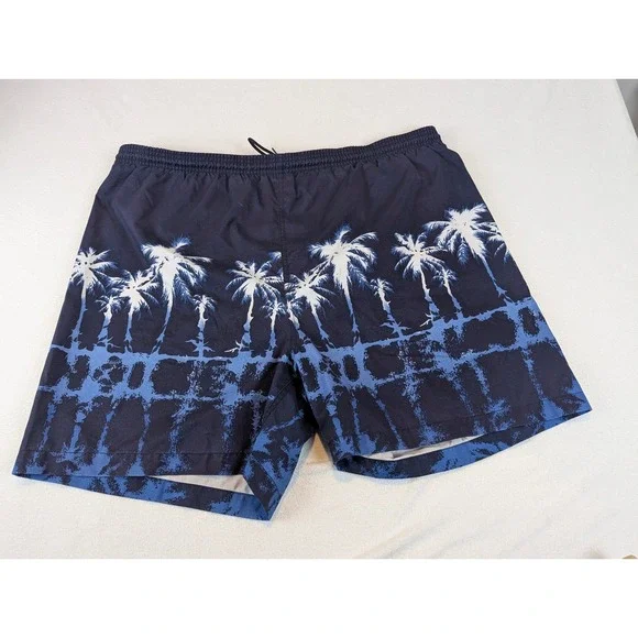 Nautica Surf Mens XXL Navy Blue Palm Tree Swim‎ Trunks Shorts Elastic Waist