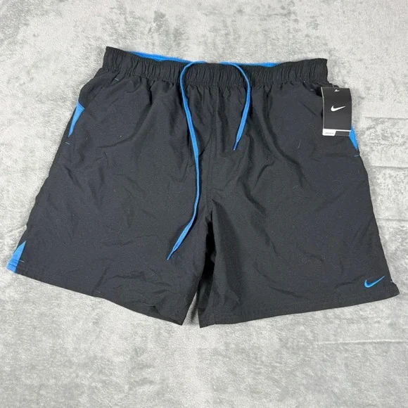 Nike Mens XL Swim Trunks Black Blue Mesh Lined Quick Dry