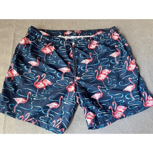 George Mens Flamingo Swim Trunks 2XL 42 - 60” waist Blues Red Pink Back Pocket