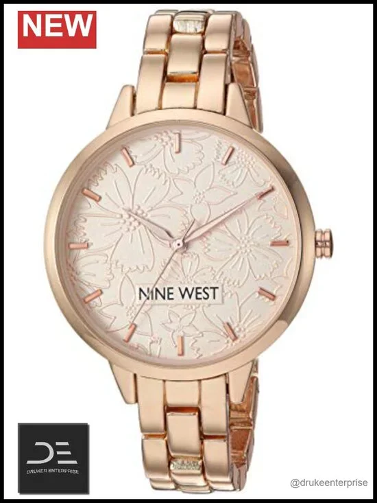 Floral Dial Bracelet Watch with Mineral Crystal