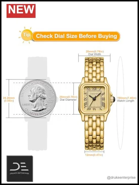 Vintage Gold Plated Rectangular Watch with Roman Dial and Bracelet Strap