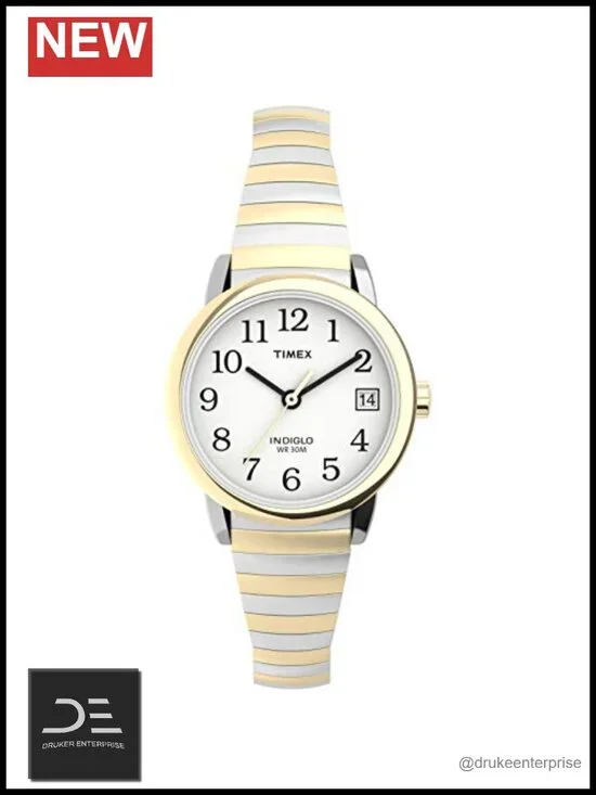 White Dial Arabic Numerals Date Window Stainless Steel Expansion Band Indiglo