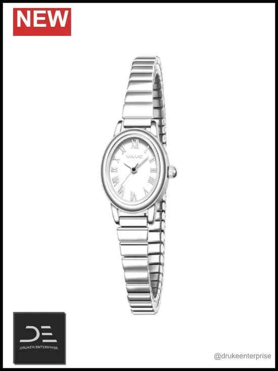 Small Gold Watches for Women, Analog Oval Dial, Stainless Steel Expansion Band,