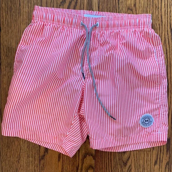 Striped Coral Swim Trunks with Drawstring