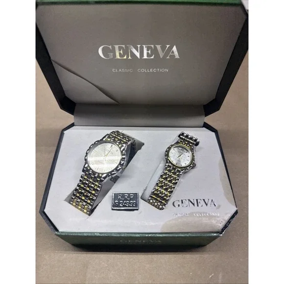 Geneva Mens Womens Classic Collection Round Shape Luxury Wristwatch Set