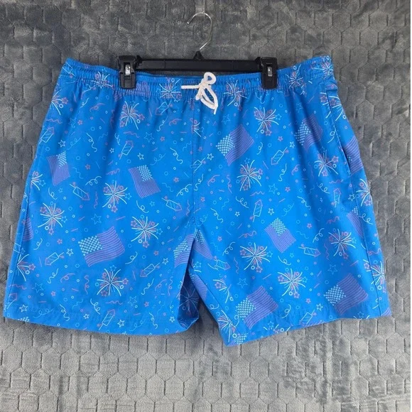 Magellan Outdoors Mens 2XL Blue Patriotic Fireworks American Flag Swim Trunks