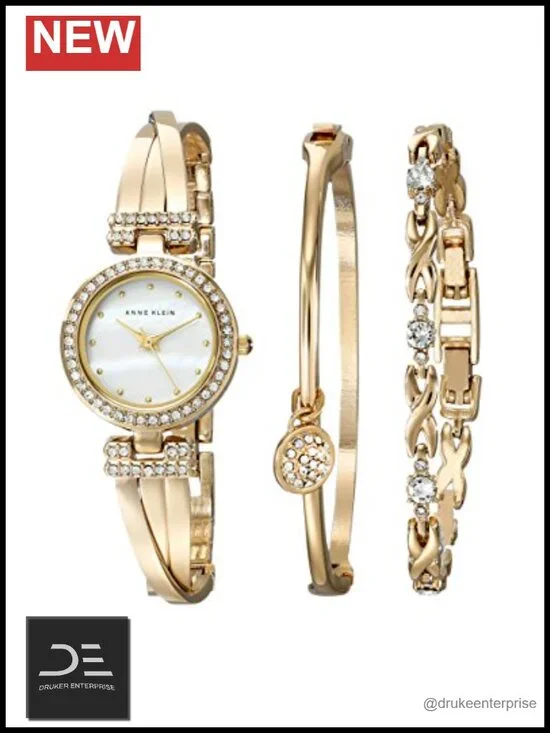 Premium Crystal Accented Bangle Watch and Bracelet Set