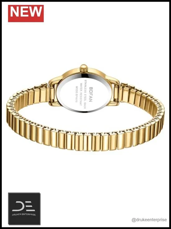 Small Gold Watch for Women Easy Read Quartz Expansion Band Waterproof
