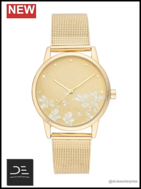 Women's Floral Dial Mesh Bracelet Watch Quartz Adjustable Buckle
