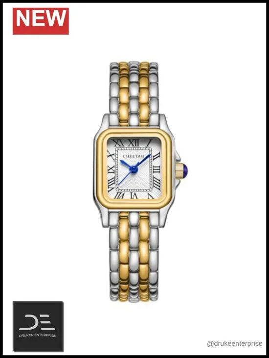Gold Plated Square Watch with Roman Dial Small Vintage Bracelet Japanese Quartz