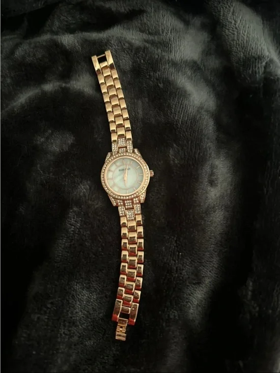 Ellen Tracy Gold-Tone Bracelet Watch with Blue Dial and Crystal Accents