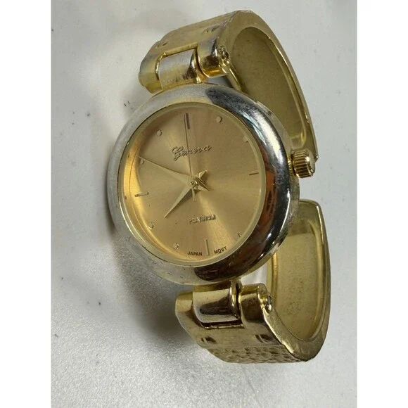 Geneva Platinum Gold Tone Cuff Bangle Watch 29.8mm Japan Movt